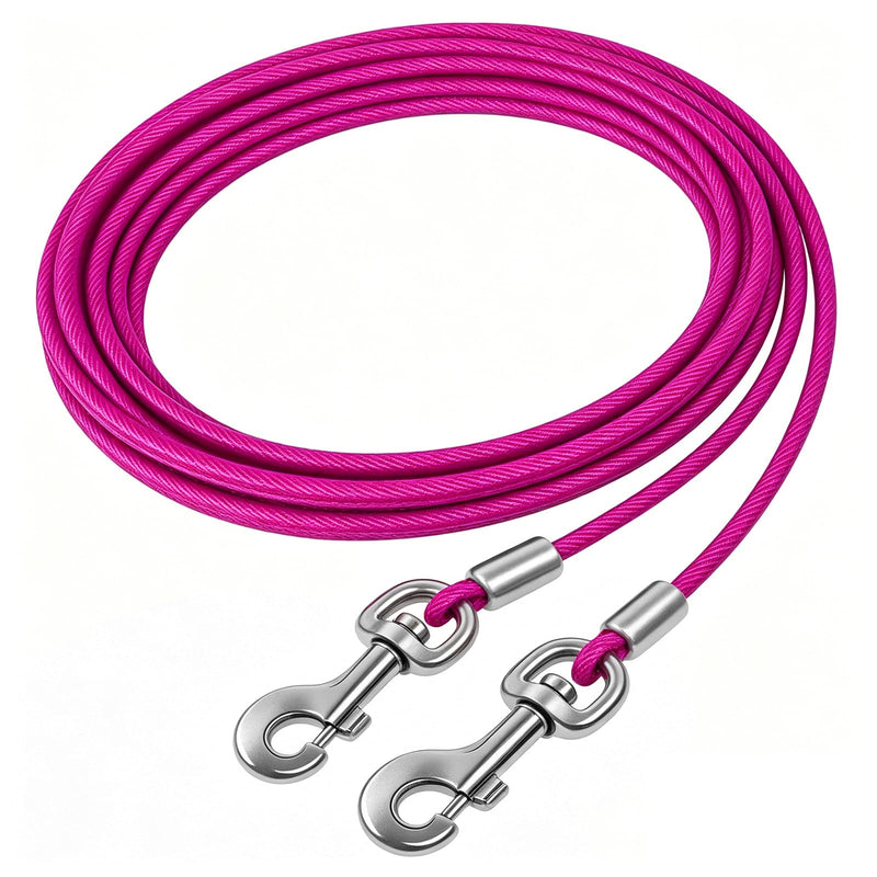 HaiYUAN Dog Tie Out Cable 10/15/20/25/30/50 FT Runner for Yard Steel Wire Cable with Durable Superior Clips Pink Dogs Chains for Outside Dog Lead for Large Dogs Up to 165 lbs