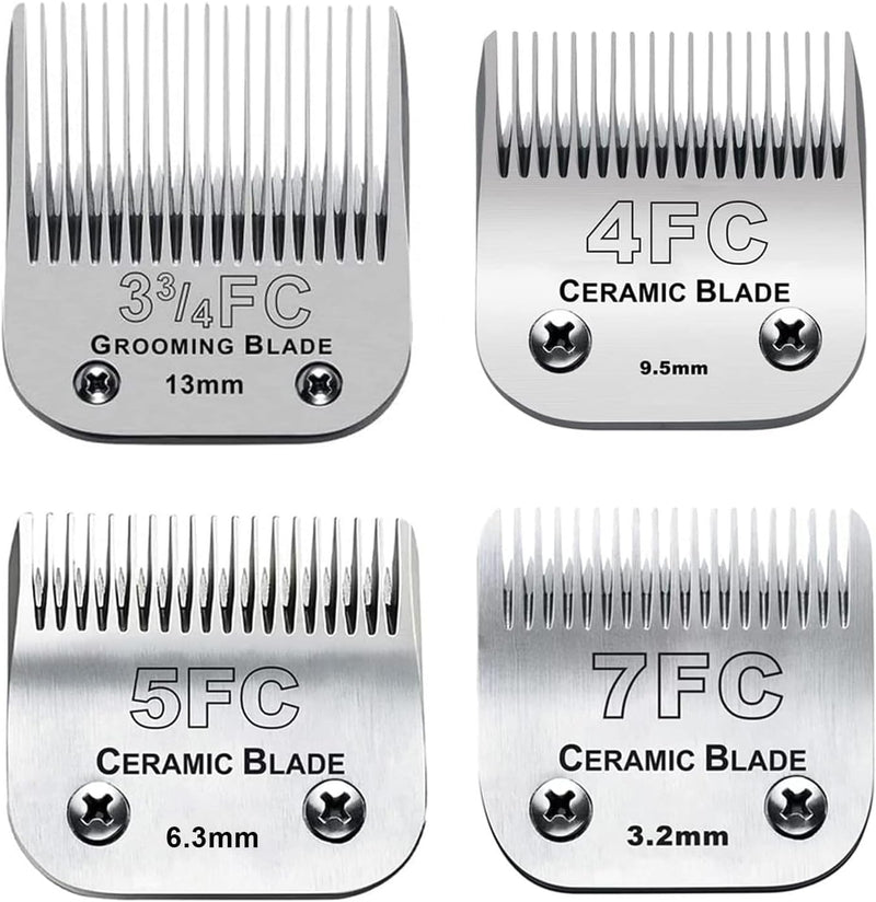 4pcs Dog Grooming Blades Compatible with Andis Dog Clippers,Detachable Ceramic Blade & Stainless Steel Blade (3FC+4FC+5F