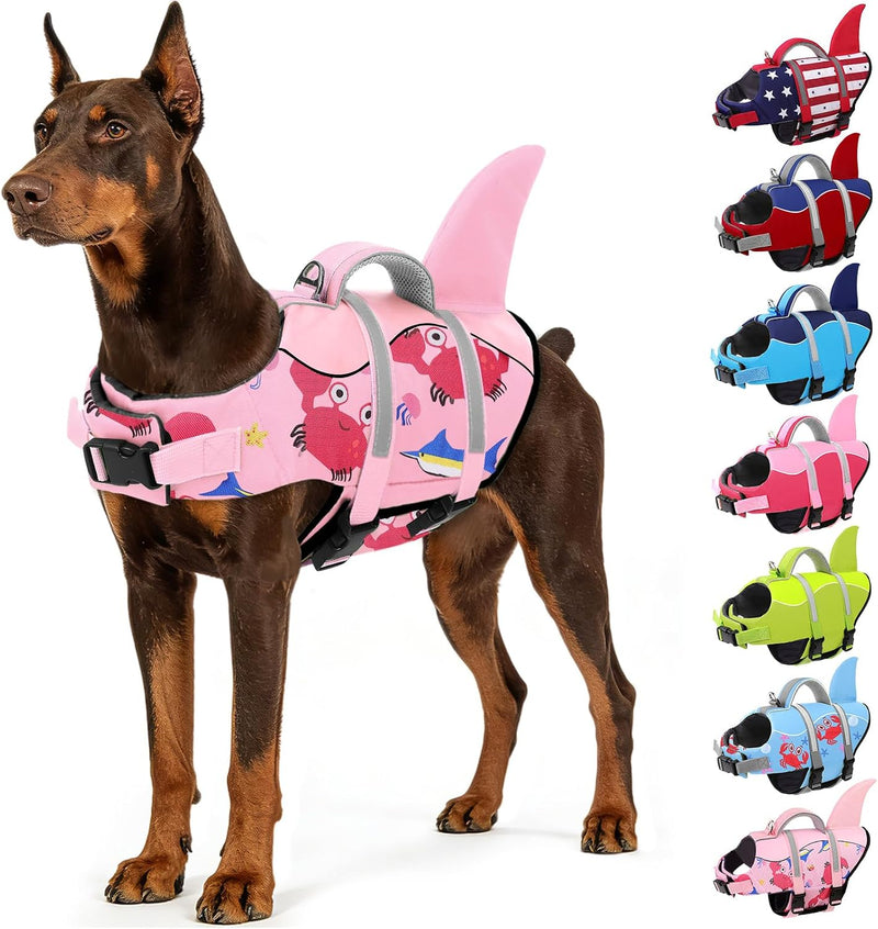 AOFITEE Dog Life Jacket High Buoyancy Shark Dog Life Vest for Swimming, M