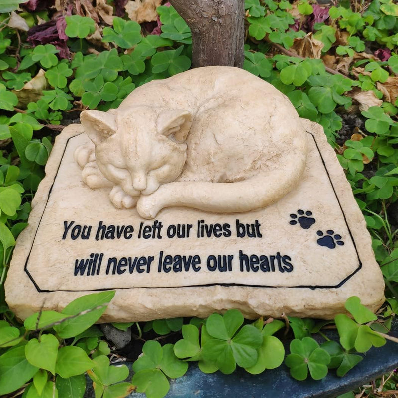 Cat Memorial Stones Grave Markers with A Sleeping Cat Statue on The Top - Cat Garden Stones Grave Stones Cemetery Marker