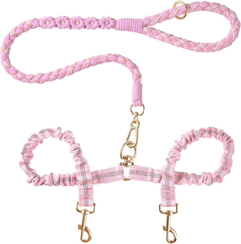 Double Dog Leash – Tangle-Free Dual Leash with 360° Swivel, Shock Absorbing Bungee, Reflective Stitching & Hand-Braided 