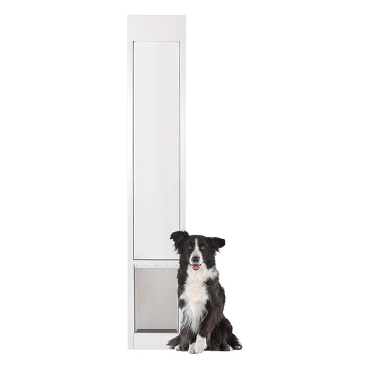 PetSafe 1-Piece Sliding Glass Pet Door for Dogs and Cats - Adjustable Height up to 80 11/16"- Large, White, No-Cut DIY Install, Aluminum Patio Panel Insert, Great for Renters or Seasonal Installation