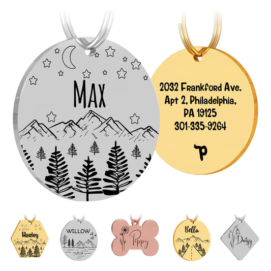 PawFurEver Custom Engraved Pet ID Tag – Personalized Dog Name Tag for Dogs and Cats, Stainless Steel Collar Accessory with Cute Designs for pet Name Tags (Circle, Silver)