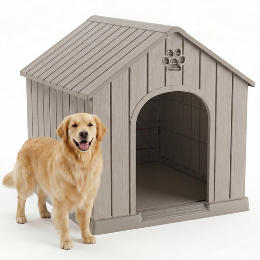 EFU Large Dog House Outdoor Indoor, Waterproof Dog House with Air Vents and Elevated Floor, Weatherproof Dog Kennel for Small - Large Dogs, Durable Pet Shelter for Patio Yard Porch, Grey