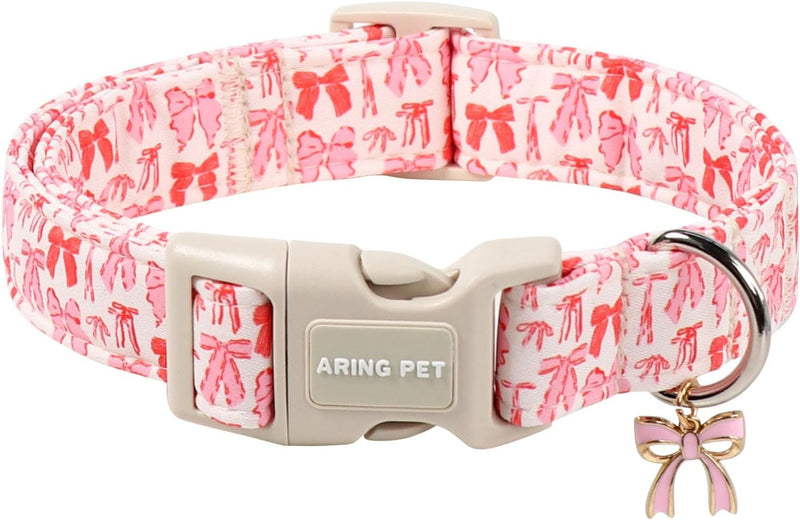 ARING PET Girl Dog Collar, Cute Spring Summer Pink Bow Puppy Pet Collars Necklace for Small Medium Large Female Dogs-M