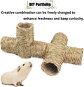 PINVNBY Hamster Grass Tunnel Toy Nature's Hideaway Guinea Pig Tunnels and Tubes Straw Tunnel House with 4 Entrances for 