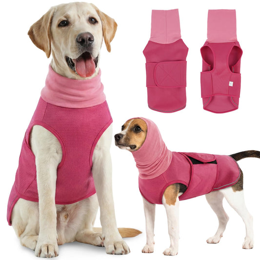 Dog Anxiety Calming Hoodie,Breathable Dog Anxiety Jacket Vest Coat for Thunderstorms, Fireworks, Vet Visits, Separation,Adjustable Dog Hoodies for Noise Block & Ear Protection Recovery,Rose,L