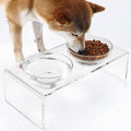 Acrylic Elevated Dog Cat Bowls Pet Feeder Double Bowl Raised Stand Comes with 2 Removable Glass Bowls and 2 Stainless St