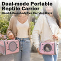 Small Animal Carrier Bag, Breathable Reptile Travel Carrier Transport Bag with Adjustable Shoulder Strap External Storag