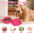 PNEUICALLY Collapsible Dog Water Bowl 2 in 1 Foldable Pet Food and Water Bowl Portable Cats Dishes with Carabiner Clip for Traveling Hiking Camping Walking (Pink)