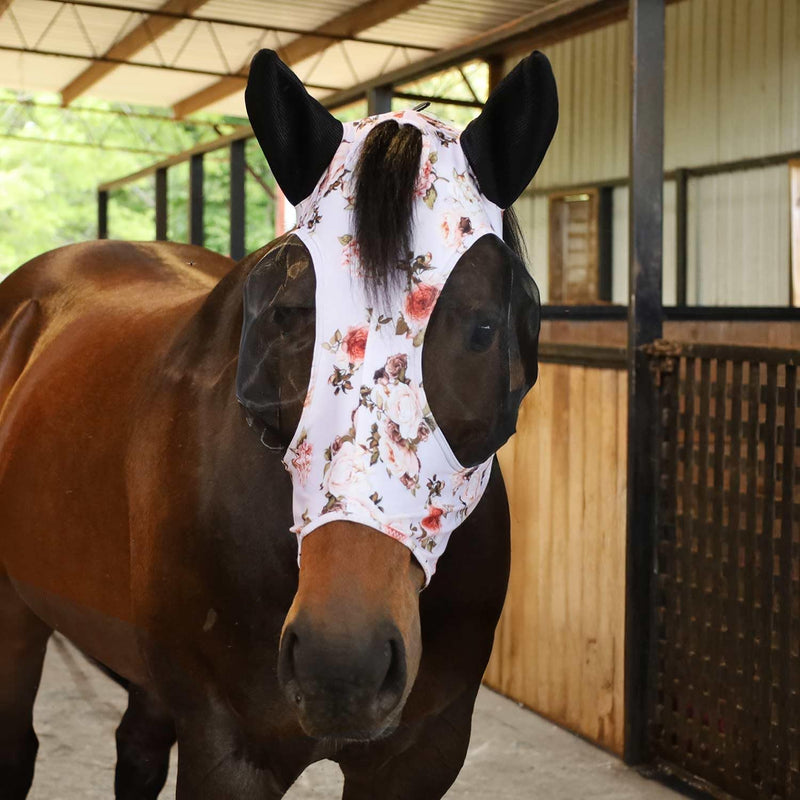 Jeffers Lycra Horse Fly Mask w/Ears, Cob Size - Breathable Lightweight Snug Fit Horse Face Covering, Mesh Eyes & Ears, F