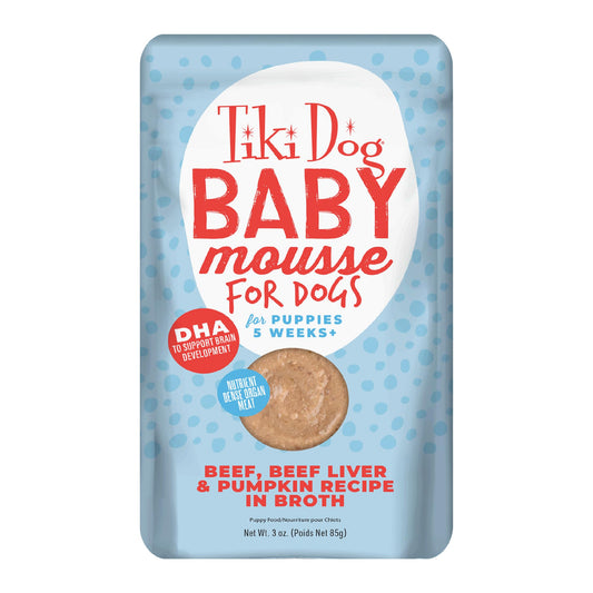 Tiki Dog Baby Mousse Wet Dog Food for Puppies, Beef & Beef Liver, 3 oz. Pouch (12 Count)