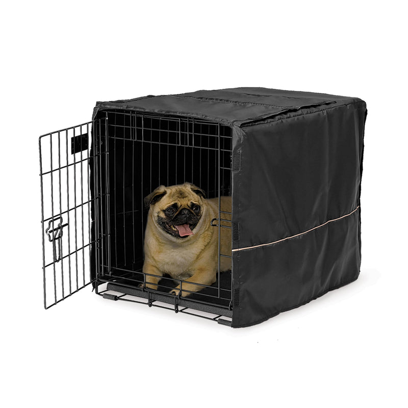 MidWest Homes for Pets Small Dog Crate Cover, Black Polyester Privacy Kennel Cover Fits Most 24-inch Crates, Machine Washable, Reduces Barking & Chewing