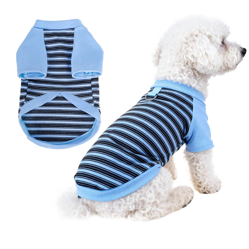 Pistha Dog Tshirt Striped Shirts for Dogs Clothes Stretchy Puppy T-Shirts with Metal Buckle for Small Medium Dog Boys Girls (Blue, Medium)
