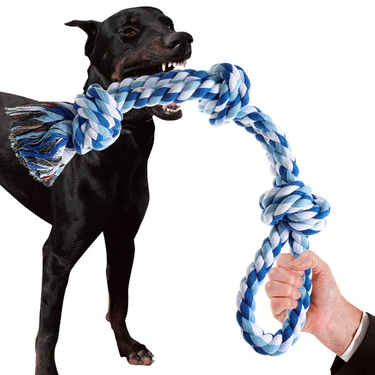 XIGOU Dog Rope Toys Indestructible Dog Toys, Dog Chew Toys for Aggressive Chewers, Tough Puppy Teething Chew Toys for Boredom, Dental Cleaning Tug of War Dog Toy, Great for Small to Large Breed, Blue