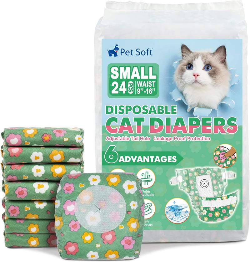 Pet Soft Disposable Cat Diapers - Diaper for Female & Male Cats, Puppy Doggie Diapers for Female Dogs with Adjustable Fo