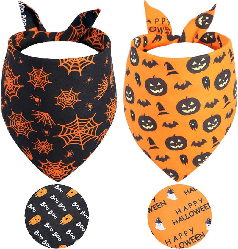 Halloween Dog Bandanas XLarge 2PCS, Fall Bibs for Boy and Girl