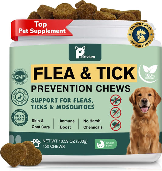 Flea and Tick Prevention for Dogs, Natural Dogs Flea and Tick Treatment Chewable, Oral Pets Flea Support Supplement - Fl