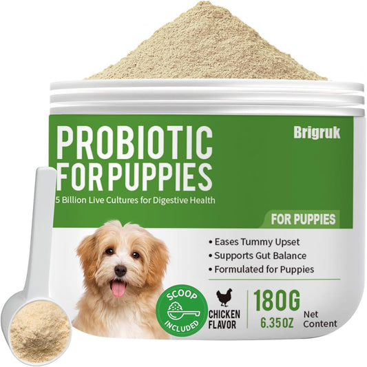 Probiotics for Puppies - 5 Billion CFU Digestive Health Supplement with 9 Strains & Prebiotics - Eases Tummy Upset, Gas 