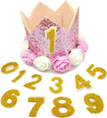 PET SHOW Pink Crown Dog Birthday Party Hat for Girls Reusable Birthday Party Cat Kitten Headband with 0-9 Figures Charms