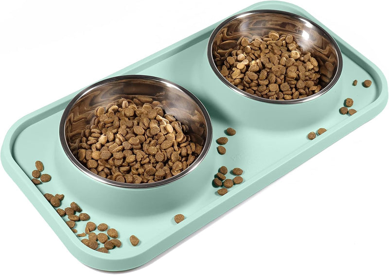 L.D.Dog Cat Food Bowls, Cat Bowls Non-Skid and Non-Spill Silicone Pads with PP Stand, Removable Stainless Steel Food and