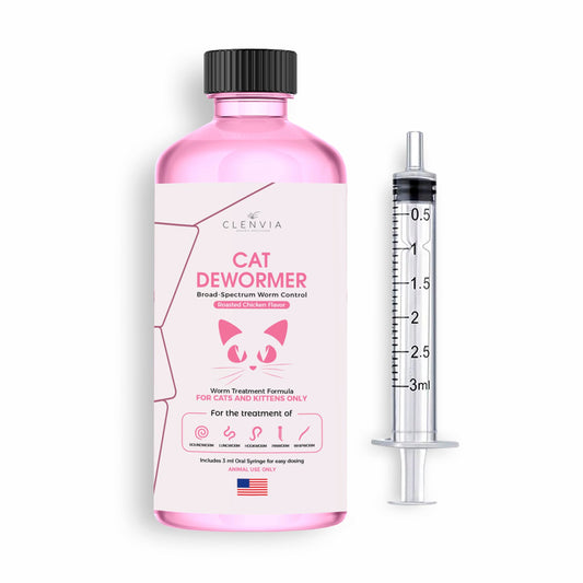 Dewormer for Cats Liquid – Chicken Flavor Cat Dewormer for Cats & Kittens – Oral Formula with Syringe – Tapeworm Care Support – 2 oz (60 ml)