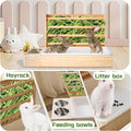 Rabbit Hay Feeder with Litter Box, 3 in 1 Wooden Bunny Feeder, Small Animal Hay Holder Rack for Rabbit, Guinea Pig, Hams