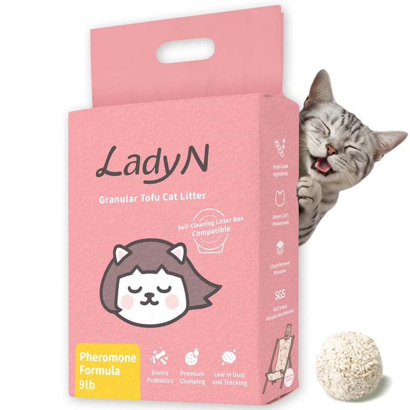 Lady N Cat Attract Tofu Litter – Natural Attractant Formula for Litter Box Training, Calming Pheromone for Multi-Cat Homes, Granular Mini-Pellet Shape for Self-Cleaning Box, 9lb