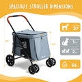 CANINE CANYON Scout Pet Stroller, Heavy Duty Dog Stroller for Large & Medium Dogs, Foldable Pet Stroller for 2 Dogs with All-Terrain Wheels, Storage Pocket & Cup Holder, 55 lbs Capacity, Grey
