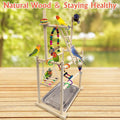 Hamiledyi Natural Wood Bird Playground - Large 3-Tier Perch Stand with Exercise Platforms Durable Activity Gym for Parrots, Cockatiels and Small Birds Bird Stand with Ladders and Swings