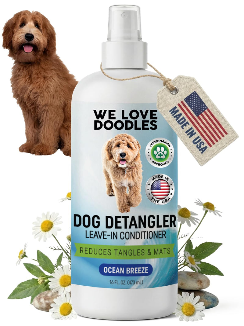 We Love Doodles Dog Detangler Spray - Leave-in Conditioner for Dogs - Dog Detangling Spray - Dematting Spray for Dogs - Tangle Remover - Made in The USA, Large 16 fl oz (Ocean Breeze)