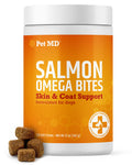 Pet MD Salmon Omega Bites for Dogs - Skin and Coat Supplement with Omega 3 & 6 for Dogs Plus DHA & EPA - Promotes Allergy & Dry Skin Relief - 120 ct