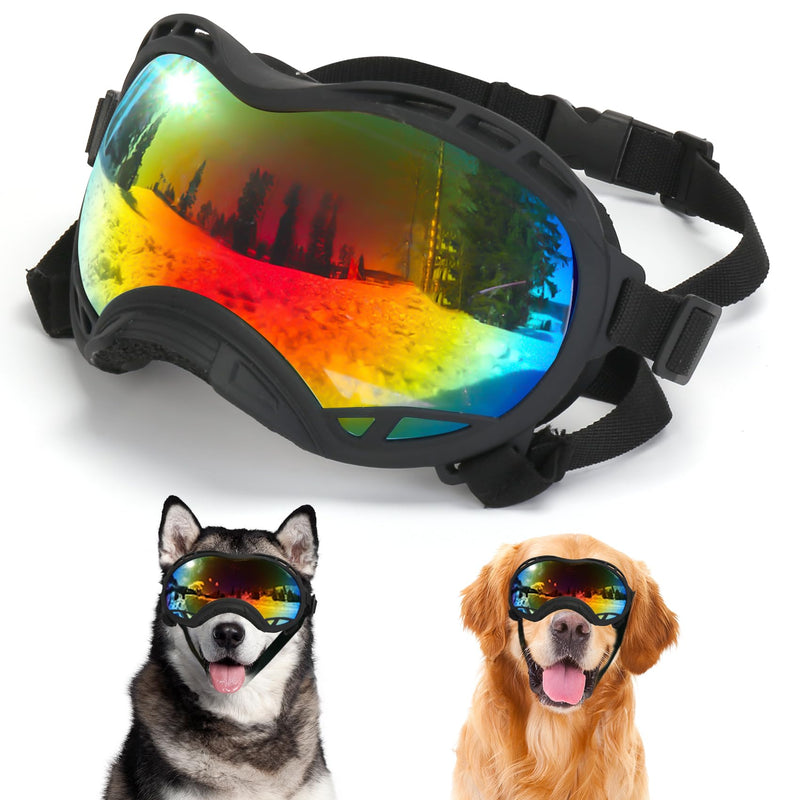 Dog Goggles for Large Dogs, UV Protection Dog Sunglasses, Adjustable Strap, Windproof、Dustproof、Anti-Fog Eye Protection Sunglasses for Large and Medium Dogs (Black Frame)