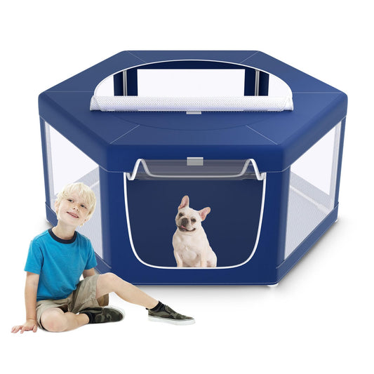 XVISHX 45x45 Inches Hexagonal Type Puppy Playpen, Dog Playpen for Puppies or Small Dogs, DogFence Pet Playpen for Indoor & Outdoor, Sturdy Safety Dog Pen with Thickened Fabric, Breathable Mesh