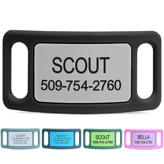 GoTags Silent Dog Tag, Personalized Engraved Silicone and Cat Name Pet ID Tags, Soundless Quiet Slide On Nameplate for Collars, No More Jingling Tags (Gray, Large)