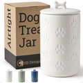 Dog Treat Container Airtight - 5 Inch Wide x 9 Inch Tall Ceramic Dog Treat Jar for Kitchen Counter with Airtight Lid - 7 Cup Capacity Pet Treat Container - Cute Doggie Cookie Jar - Big Treats Canister