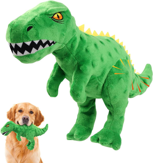 Plush Squeaky Dog Toy, Stuffed Dinosaur Interactive Chew Toy for Puppies Small Medium Dogs, Keep Them Busy & Anxiety Rel