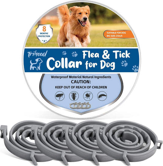 Dog Flea & Tick Collars 4 Pack – 8-Month Waterproof Protection, Adjustable Size for Small, Medium & Large Dogs, Long-Las