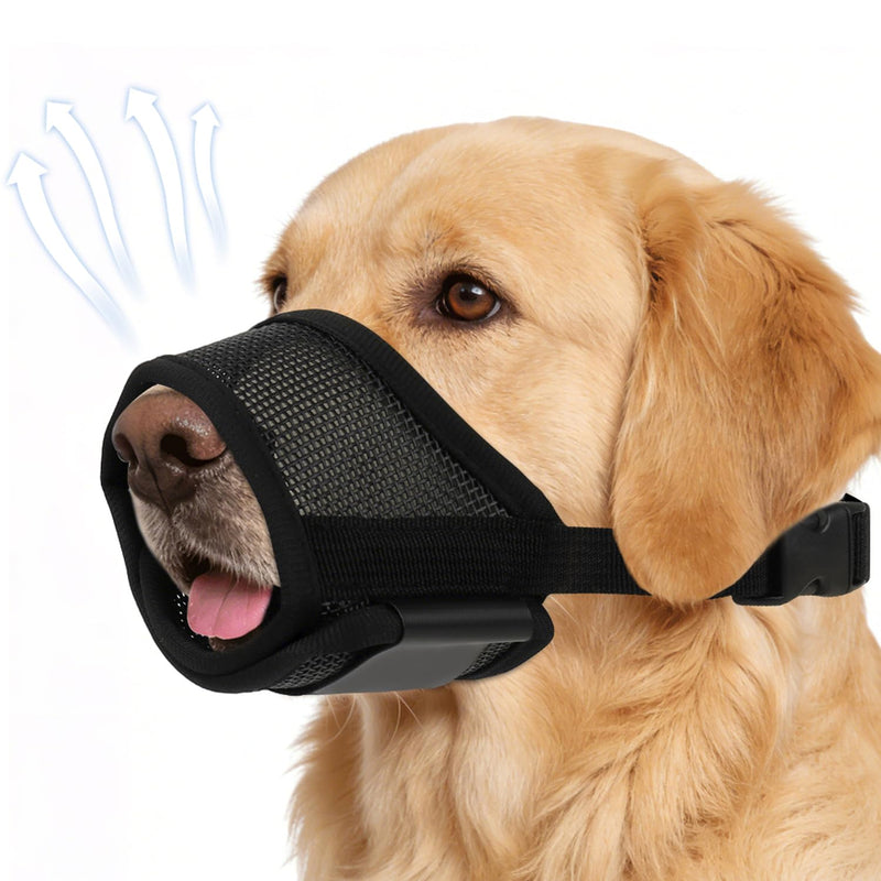 VINCHINI Dog Muzzle for Large Dogs Labrador Husky, 3D Air Mesh Breathable Mouth Guard to Stop Scavenging Biting, Escape-Proof Pet Snout Strap for Grooming, Black L
