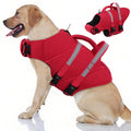 Queenmore XL Dog Life Jackets for Swimming, Boating & Lake, High Buoyancy Ripstop Reflective Pet Life Vest with Rescue Handle & Leash Hook for Large Dogs 50-90 lbs, Red