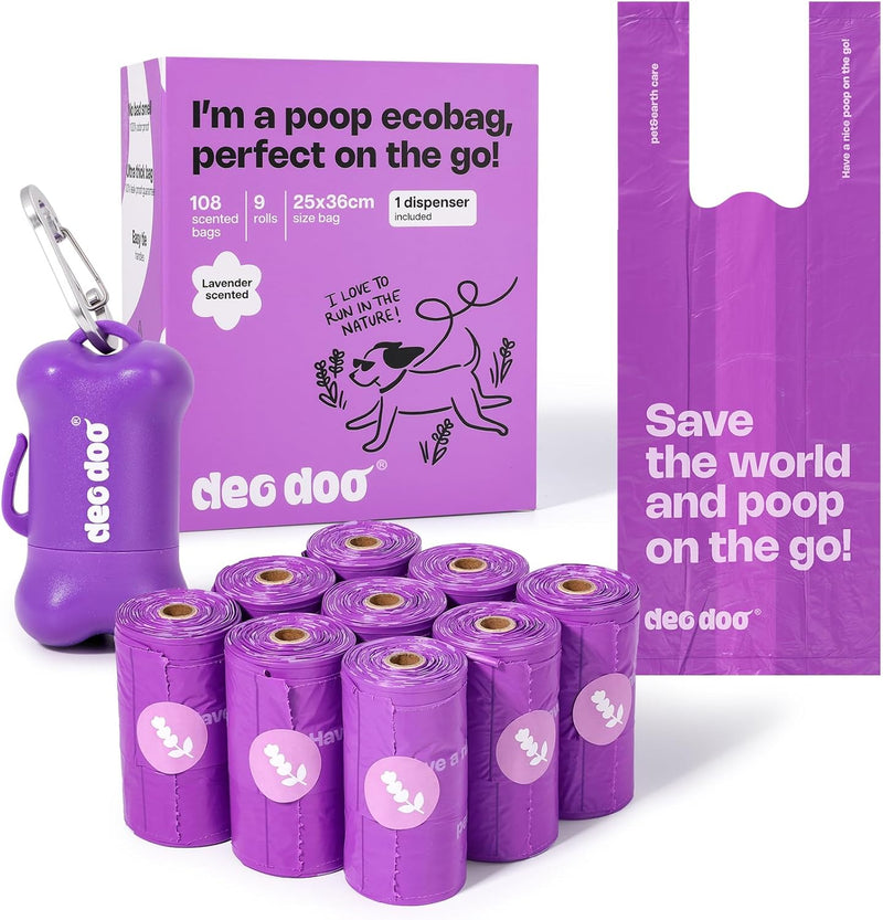 Dog Poop Bags with Handles & Holder, 108 Count, Lavender Scented