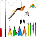 miwoowim Interactive Cat Wand Toy Set – 2 Retractable Wands (37" & 49") with 11 Refills Attachments – Feather Toys, Plush Bird, Worms, Insect & Swallow – Cat Teaser Toys for Indoor Cats & Kittens