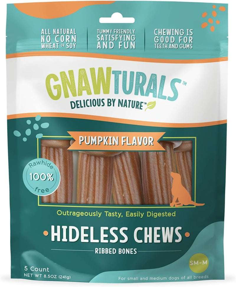 Rawhide Free Dog Chews | Ribbed Bones | for Medium - Large Dogs | Pumpkin, Psyllium Husk and Chicory Root for Easy Diges