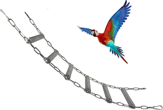 Stainless Steel Parrot Ladder for Large Birds, Heavy Duty Hanging Cage Climbing Toy with Metal Hooks - Rust-Resistant an