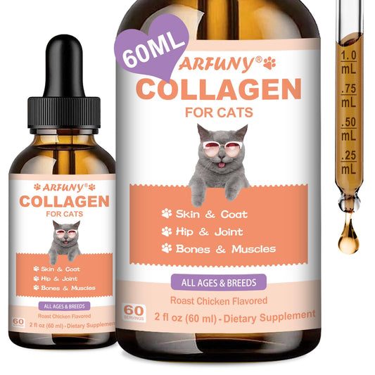 Collagen for Cats - Grass Fed Cat Collagen Drops - Cat Joint Supplement - Skin & Coat, Digestive & Immune Support - Senior Cat Supplement with MSM, Hyaluronic Acid, Biotin - Roast Chicken Flavor