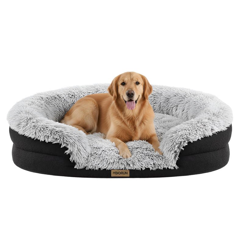 Miorun Fluffy Orthopedic Dog Bed for Large & Extra Large Dogs, Calming Plush Sofa Bed with Curved Bolster Support and Egg-Crate Foam Base, 43