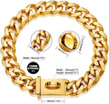 Gold Dog Chain Collar Walking Metal Chain Collar with Design Secure Buckle,18K Cuban Link Strong Heavy Duty Chew Proof f