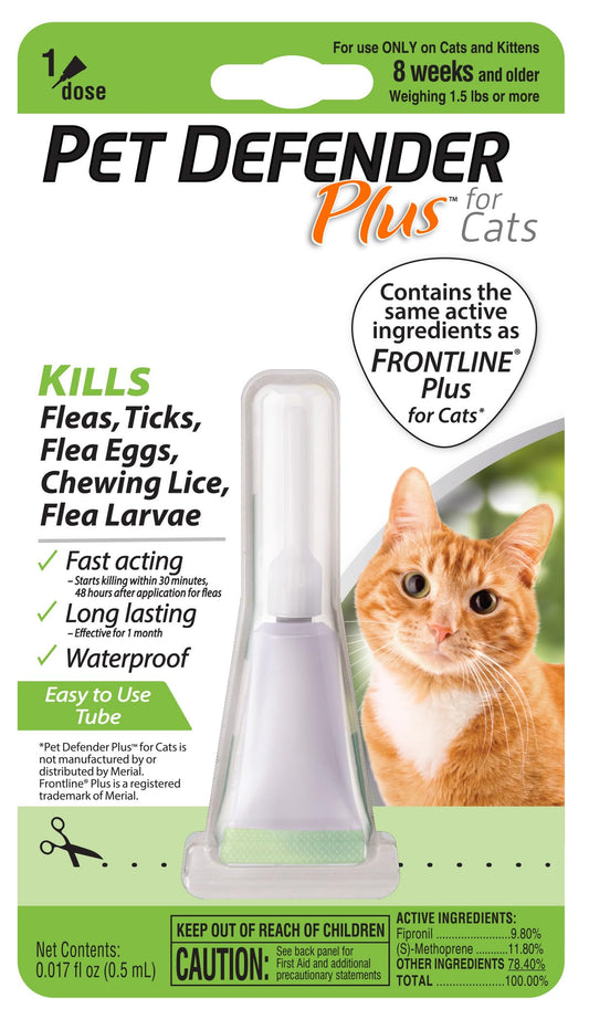 Pet Defender Plus for Cats & Kittens Flea & Tick Topical, 1 Count, 8 wks and Older, Weighing 1.5 lbs or More