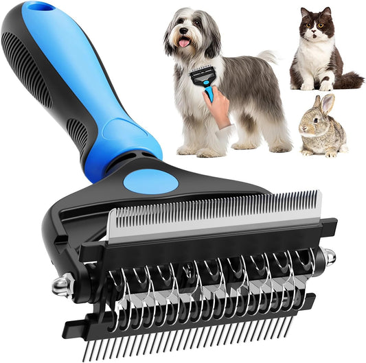 AXEFUN 3-in-1 Professional Pet Grooming Brush for Dogs & Cats – Dematting Comb, Undercoat Rake & Deshedding Tool for Long & Short Hair, Heavy Shedding & Matted Fur (Blue)