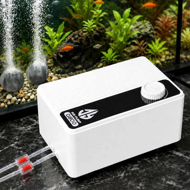 Aquarium Air Pump, Quiet Powerful Fish Tank Air Pump, Adjustable Fish Tank Bubbler with Air Stone, 2.3W/5.5W/8W Bubbler 